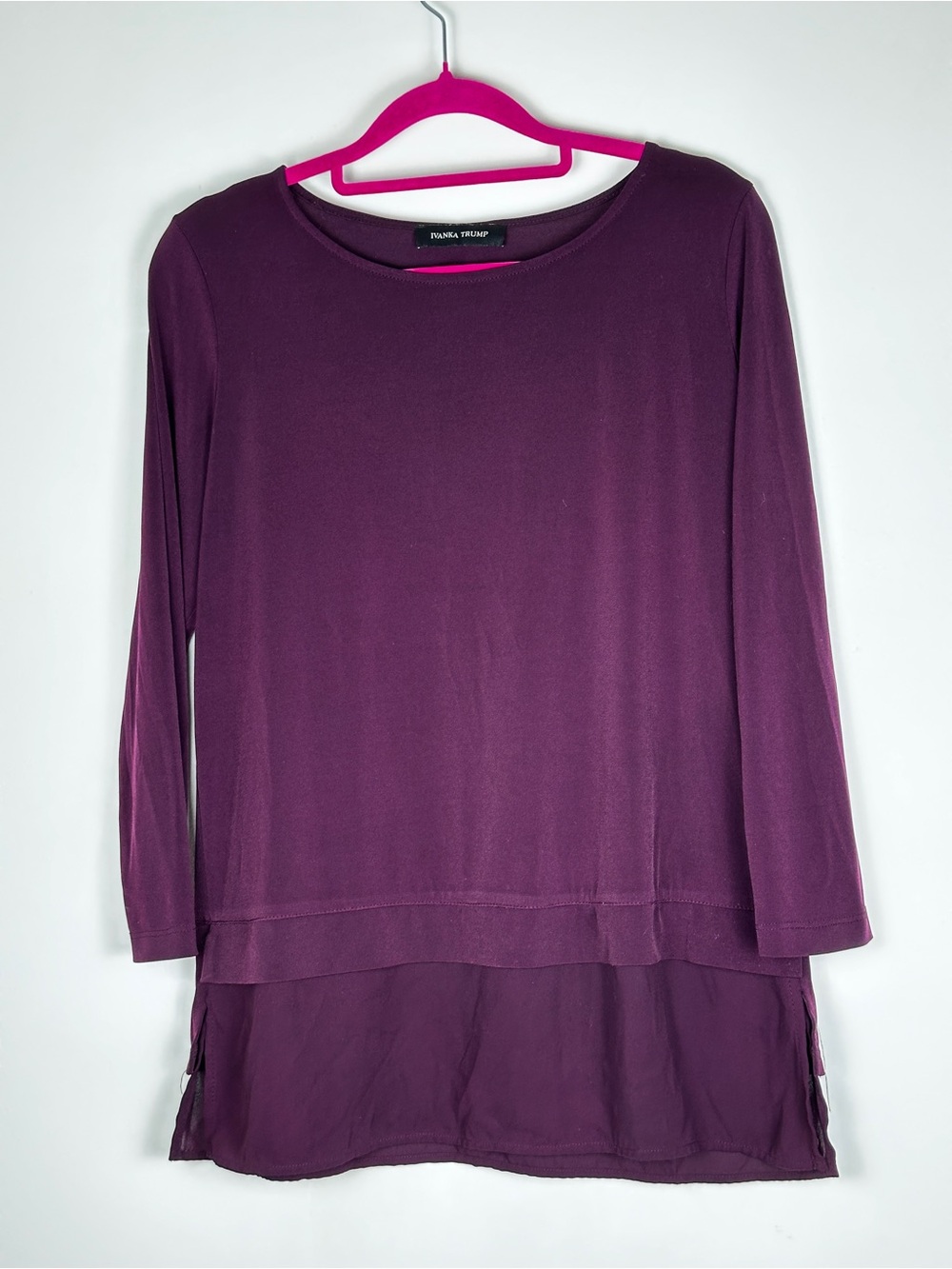 Ivanka Trump Plum Layered High Low Tunic Top Long Sleeve Women’s